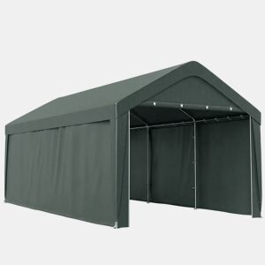 Outsunny Abrigo de Exterior 590x300x280 cm Garagem de Exterior para Carros Impermeável Abrigo Anti UV com Paredes Laterais Desmontáveis e 2 Portas com Fecho de Correr Cinza Escuro