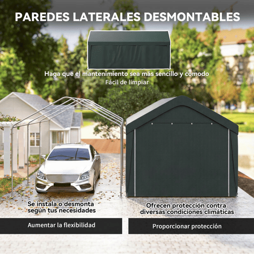 Outsunny Abrigo de Exterior 590x300x280 cm Garagem de Exterior para Carros Impermeável Abrigo Anti UV com Paredes Laterais Desmontáveis e 2 Portas com Fecho de Correr Cinza Escuro