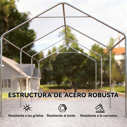 Outsunny Abrigo de Exterior 590x300x280 cm Garagem de Exterior para Carros Impermeável Abrigo Anti UV com Paredes Laterais Desmontáveis e 2 Portas com Fecho de Correr Cinza Escuro