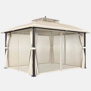 Outsunny Pérgola de Jardim 370x303x290 cm com Telhado Duplo Cortinas Laterais e Mosquiteiras Resistente à Água e Anti-UV para Exterior Terraço Pátio Bege
