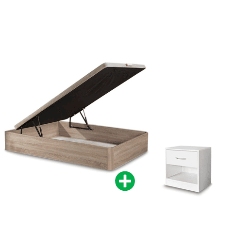Conjunto Sommier Carvalho 90x190cm + Mesa de Cabeceira Branca 1 Gaveta