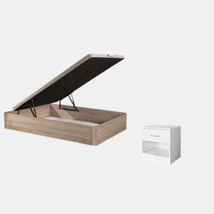 Conjunto Sommier Carvalho 90x190cm + Mesa de Cabeceira Branca 1 Gaveta