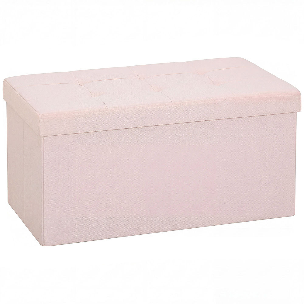 Homcom puff almacenaje, banco almacenaje plegable, 84 l, 76x38x38 cm, tapizado en lino sintético, baúl de almacenamiento, carga 120 kg, taburete para sala de estar, dormitorio, entrada, rosa