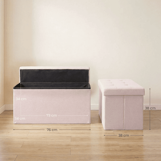HOMCOM Puff de Arrumação Banco Dobrável 84 L 76x38x38 cm Estofado em Linho Sintético Baú de Arrumação Suporta 120 kg Banco para Sala de Estar Quarto Entrada Rosa