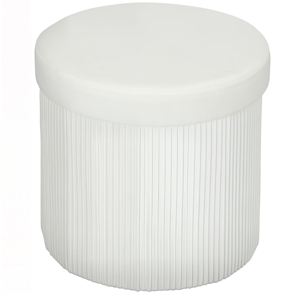 Homcom puff almacenaje, banco almacenaje plegable, 35 l, 38x38x38 cm, tapizado en terciopelo, baúl de almacenamiento redondo, carga 120 kg, taburete para sala de estar, dormitorio, entrada, crema