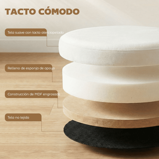 HOMCOM Puff de Arrumação Banco de Arrumação Dobrável 35 L 38x38x38 cm Estofado em Veludo Baú de Arrumação Redondo Capacidade de Carga 120 kg Banqueta para Sala de Estar Quarto, Entrada Creme