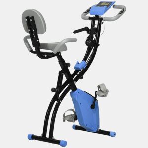 HOMCOM Bicicleta Estática Dobrável 3 em 1 com Encosto e 8 Níveis de Resistência Magnética Bicicleta Estática para Casa Ajustável com Monitor LCD Volante Banda Sensor de Pulso e Suporte para Telemóvel