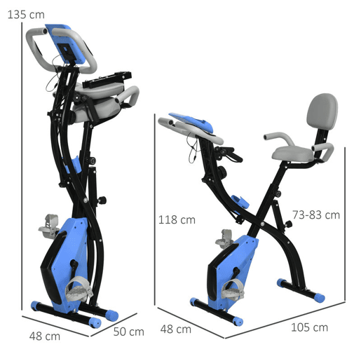 HOMCOM Bicicleta Estática Dobrável 3 em 1 com Encosto e 8 Níveis de Resistência Magnética Bicicleta Estática para Casa Ajustável com Monitor LCD Volante Banda Sensor de Pulso e Suporte para Telemóvel