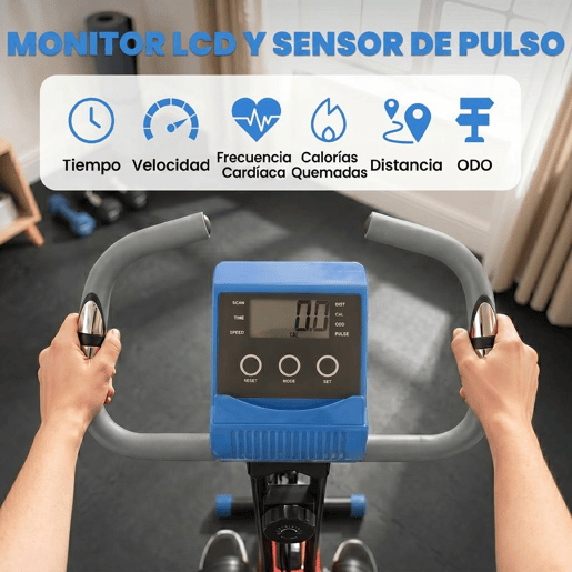 HOMCOM Bicicleta Estática Dobrável 3 em 1 com Encosto e 8 Níveis de Resistência Magnética Bicicleta Estática para Casa Ajustável com Monitor LCD Volante Banda Sensor de Pulso e Suporte para Telemóvel