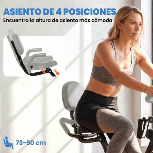 HOMCOM Bicicleta Estática Dobrável 3 em 1 com Encosto e 8 Níveis de Resistência Magnética Bicicleta Estática para Casa Ajustável com Monitor LCD Volante Banda Sensor de Pulso e Suporte para Telemóvel