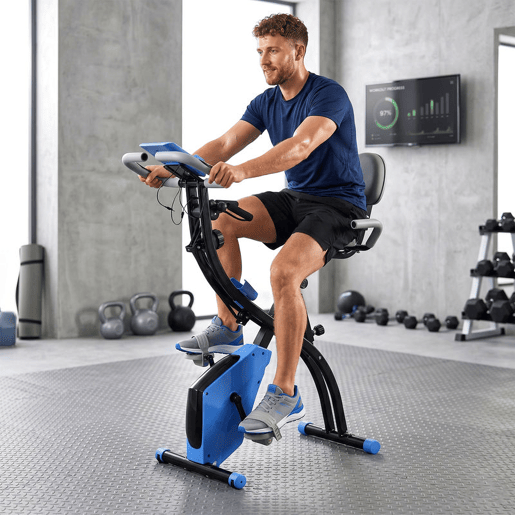 HOMCOM Bicicleta Estática Dobrável 3 em 1 com Encosto e 8 Níveis de Resistência Magnética Bicicleta Estática para Casa Ajustável com Monitor LCD Volante Banda Sensor de Pulso e Suporte para Telemóvel