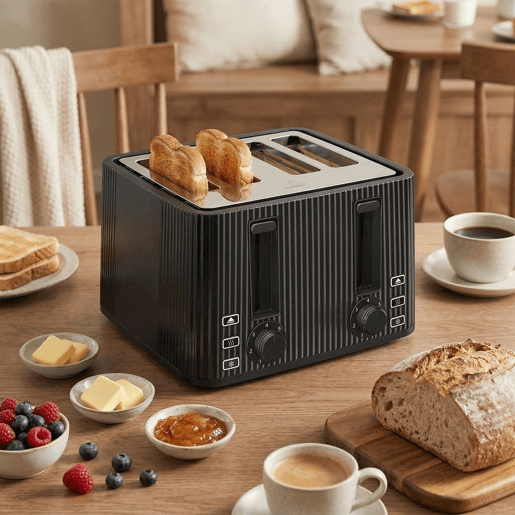 HOMCOM Torradeira de 4 Ranhuras Largas, Torradeira de Pão, 7 Níveis de Torragem, Função Descongelar, Aquecer e Cancelar, Bandeja de Migalhas Removível, 1710W, Preto