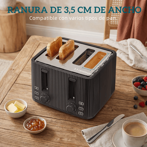 HOMCOM Torradeira de 4 Ranhuras Largas, Torradeira de Pão, 7 Níveis de Torragem, Função Descongelar, Aquecer e Cancelar, Bandeja de Migalhas Removível, 1710W, Preto