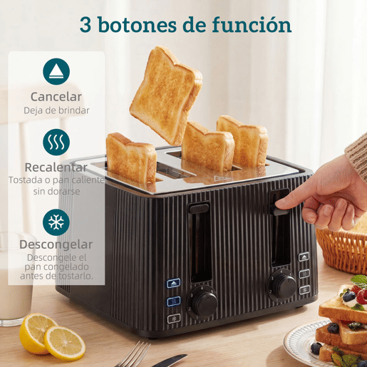HOMCOM Torradeira de 4 Ranhuras Largas, Torradeira de Pão, 7 Níveis de Torragem, Função Descongelar, Aquecer e Cancelar, Bandeja de Migalhas Removível, 1710W, Preto