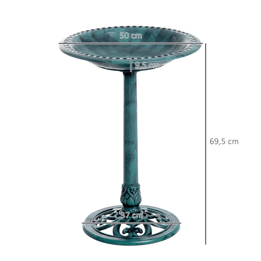 Outsunny Banho para Pássaros de Jardim ao Ar Livre Altura 70 cm Bebedouro com Design de Flor-de-Lis e Acabamento Envelhecido Leve e Resistente Verde