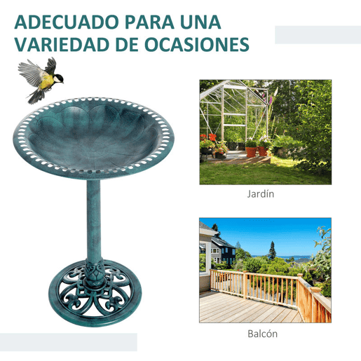 Outsunny Banho para Pássaros de Jardim ao Ar Livre Altura 70 cm Bebedouro com Design de Flor-de-Lis e Acabamento Envelhecido Leve e Resistente Verde
