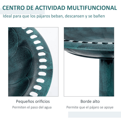Outsunny Banho para Pássaros de Jardim ao Ar Livre Altura 70 cm Bebedouro com Design de Flor-de-Lis e Acabamento Envelhecido Leve e Resistente Verde
