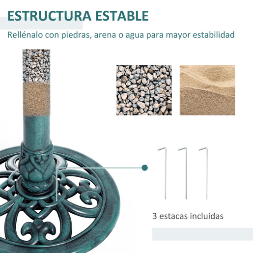 Outsunny Banho para Pássaros de Jardim ao Ar Livre Altura 70 cm Bebedouro com Design de Flor-de-Lis e Acabamento Envelhecido Leve e Resistente Verde