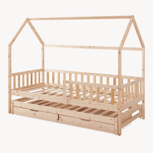 Cama de casal para crianças Aarghonmaa com colchão 90x200cm 2 gavetas pinho natural en.casa