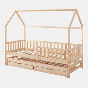 Cama de casal para crianças Aarghonmaa com colchão 90x200cm 2 gavetas pinho natural en.casa