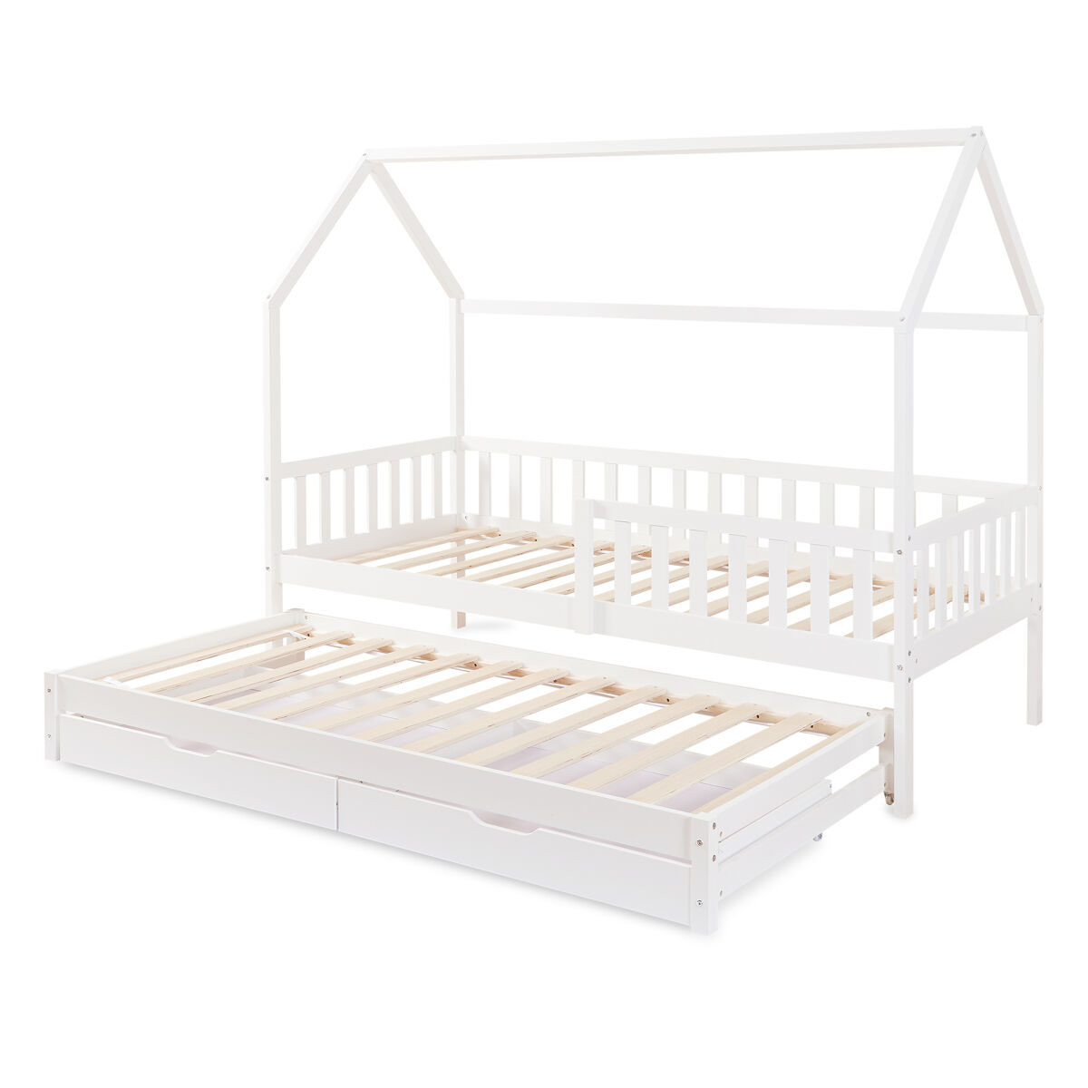 Cama con cama supletoria aarghonmaa y 2 cajones 205x97x166cm - blanco [en.casa]