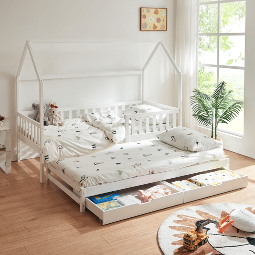 Cama de casal para crianças Aarghonmaa 90x200cm 2 gavetas pinho Branco en.casa