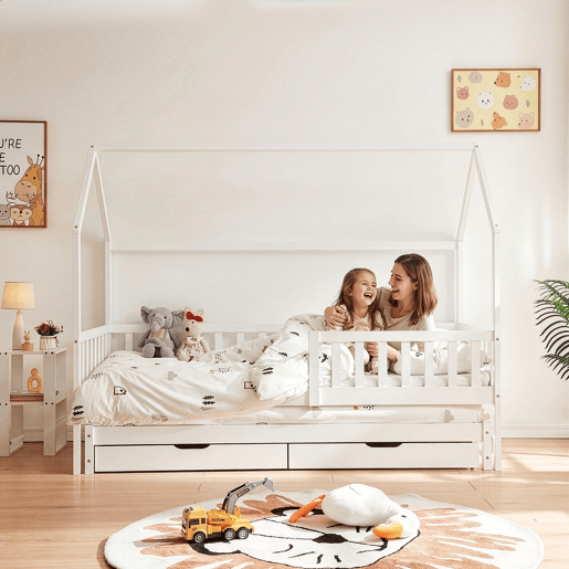 Cama de casal para crianças Aarghonmaa 90x200cm 2 gavetas pinho Branco en.casa