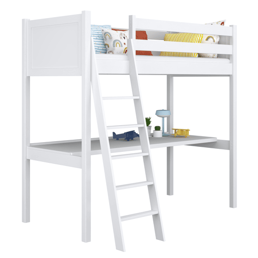 Cama alta de madeira com secretária N04 branco Cama alta de madeira com secretária N04 branco