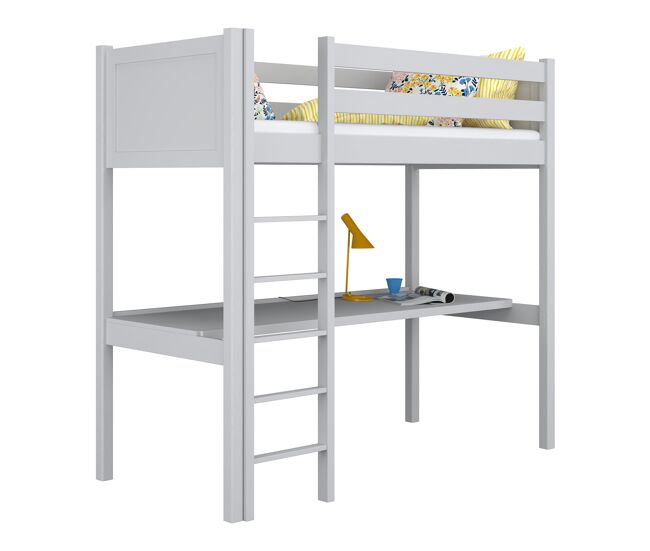 Cama alta de madera con escritorio n06 gris