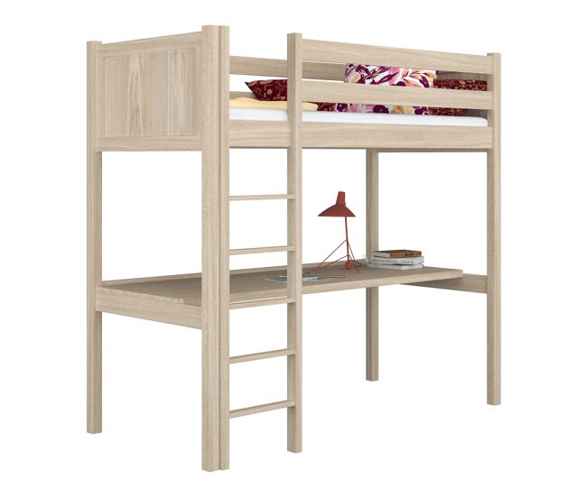 Cama alta de roble con escritorio n06 roble blanqueado