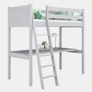 Cama alta de madeira com secretária N04 cinza