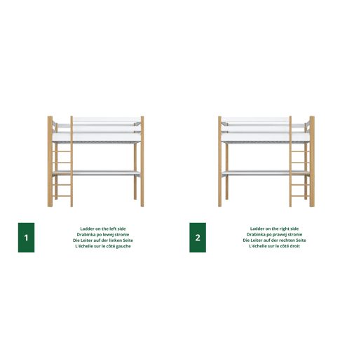 Cama alta de madeira com secretária N05 branco e carvalho