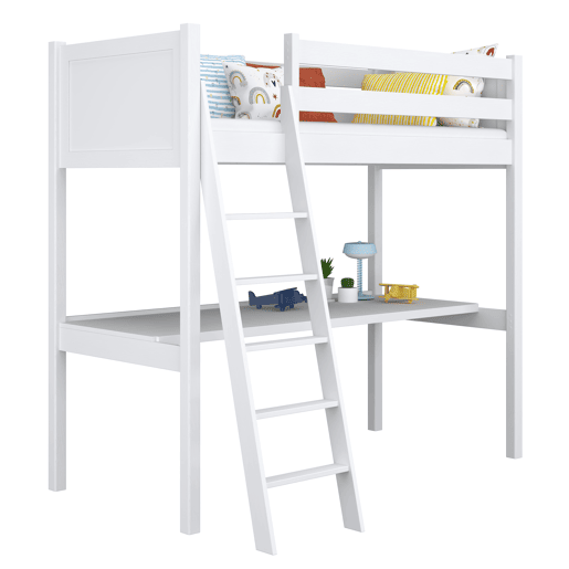 Cama alta de madeira com secretária N04 branco Cama alta de madeira com secretária N04 branco