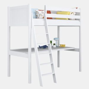 Cama alta de madeira com secretária N04 branco