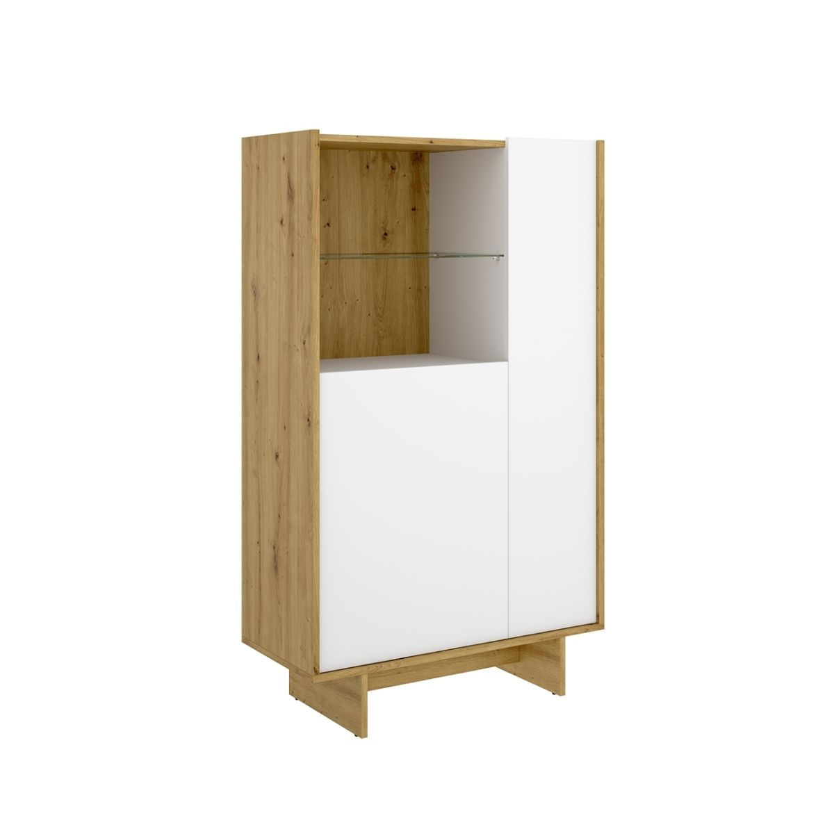 Aparador ka dos puertas con estante de cristal blanco/natural 138,2x80,5x30,3 cm