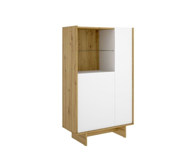 Aparador ka dos puertas con estante de cristal blanco/natural 138,2x80,5x30,3 cm