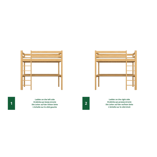 Cama alta de madeira com secretária N05 pinho natural