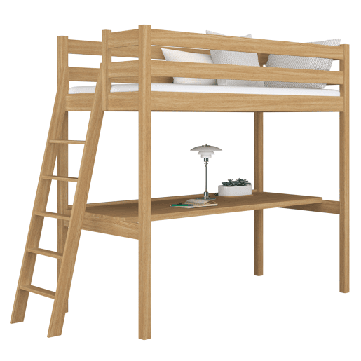 Cama mezzanine de carvalho com secretária N02 carvalho natural Cama mezzanine de carvalho com secretária N02 carvalho natural