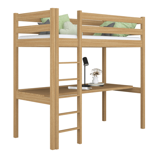 Cama mezzanine de carvalho com secretária N05 carvalho natural