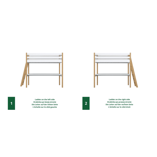 Cama alta de madeira com secretária N02 branco e carvalho