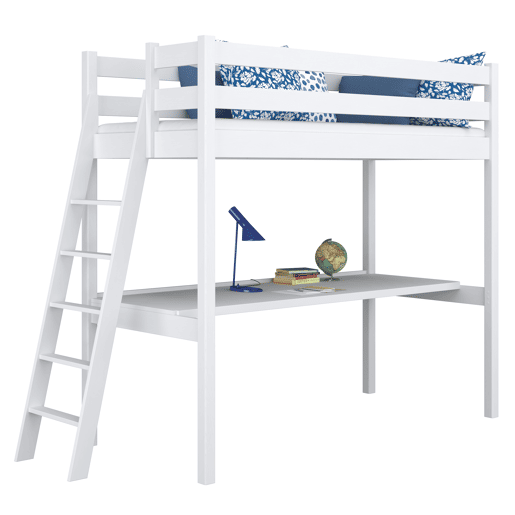 Cama alta de madeira com secretária N02 branco Cama alta de madeira com secretária N02 branco
