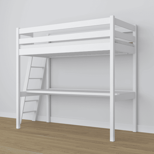 Cama alta de madeira com secretária N02 branco Cama alta de madeira com secretária N02 branco