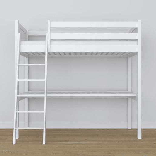 Cama alta de madeira com secretária N04 branco Cama alta de madeira com secretária N04 branco
