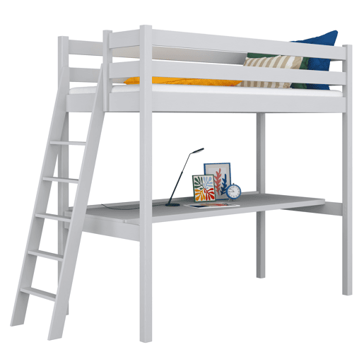 Cama alta de madeira com secretária N02 cinza Cama alta de madeira com secretária N02 cinza