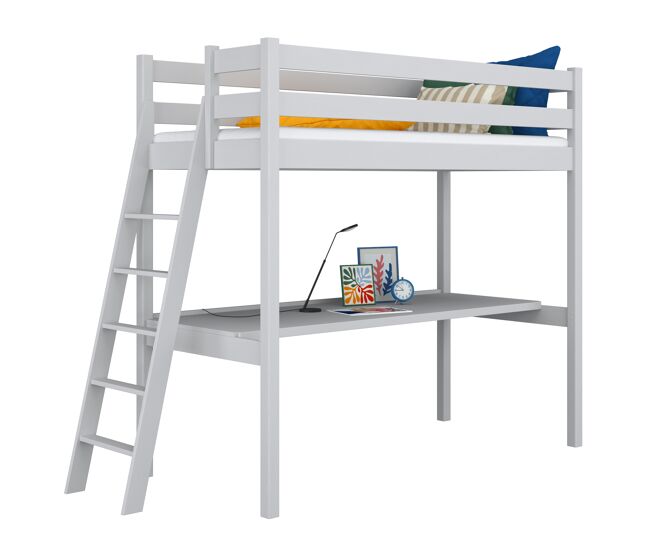 Cama alta de madera con escritorio n02 gris