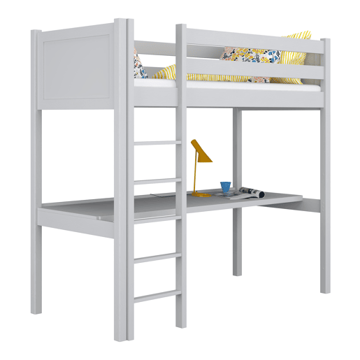 Cama alta de madeira com secretária N06 cinza