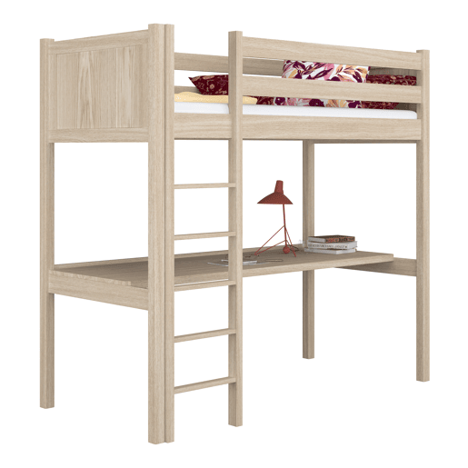 Cama mezzanine de carvalho com secretária N06 carvalho branqueado