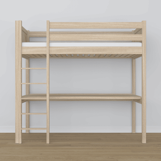 Cama mezzanine de carvalho com secretária N06 carvalho branqueado