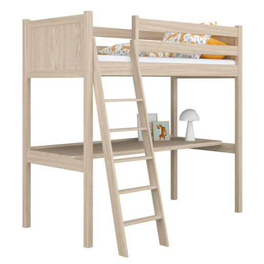 Cama mezzanine de carvalho com secretária N04 carvalho branqueado