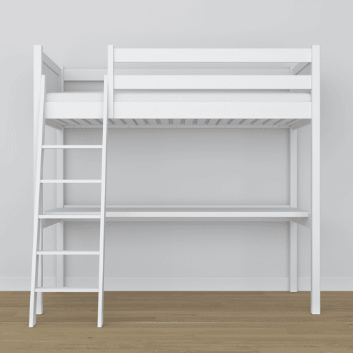 Cama alta de madeira com secretária N04 branco Cama alta de madeira com secretária N04 branco